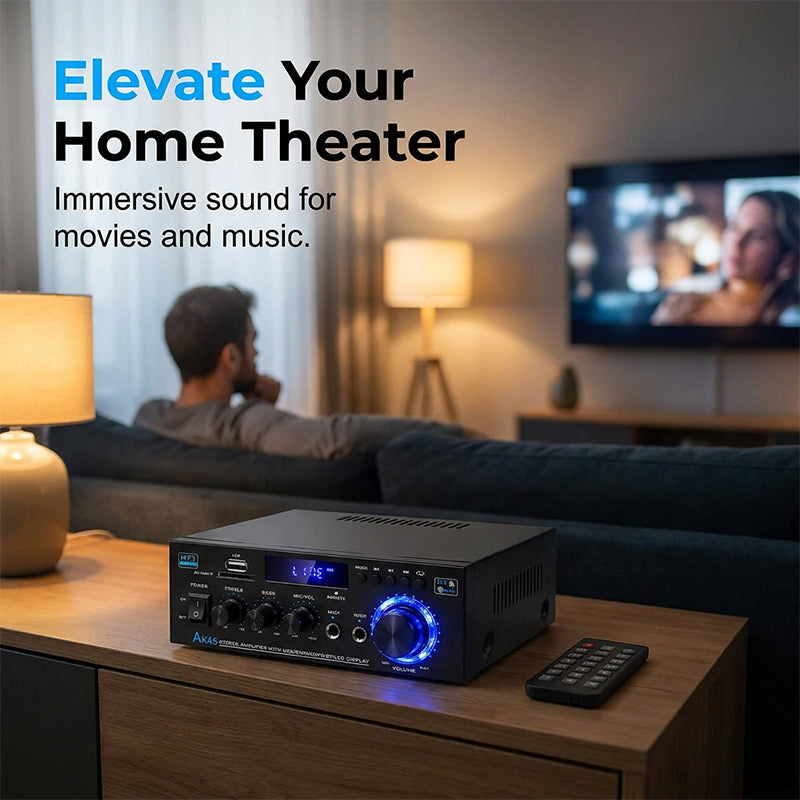 🔊 Digitale stereoversterker met Bluetooth en USB – 2-kanaals, compact en krachtig, ideaal voor thuisbioscoop, muziek en karaoke 🎵