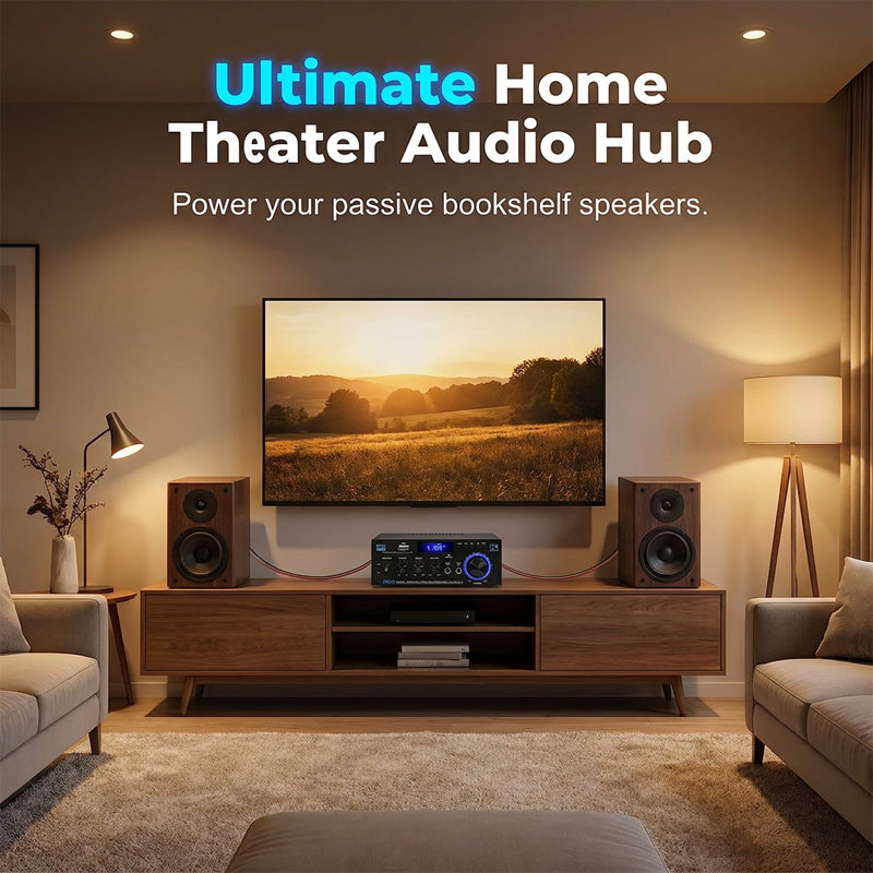 🔊 Digitale stereoversterker met Bluetooth en USB – 2-kanaals, compact en krachtig, ideaal voor thuisbioscoop, muziek en karaoke 🎵