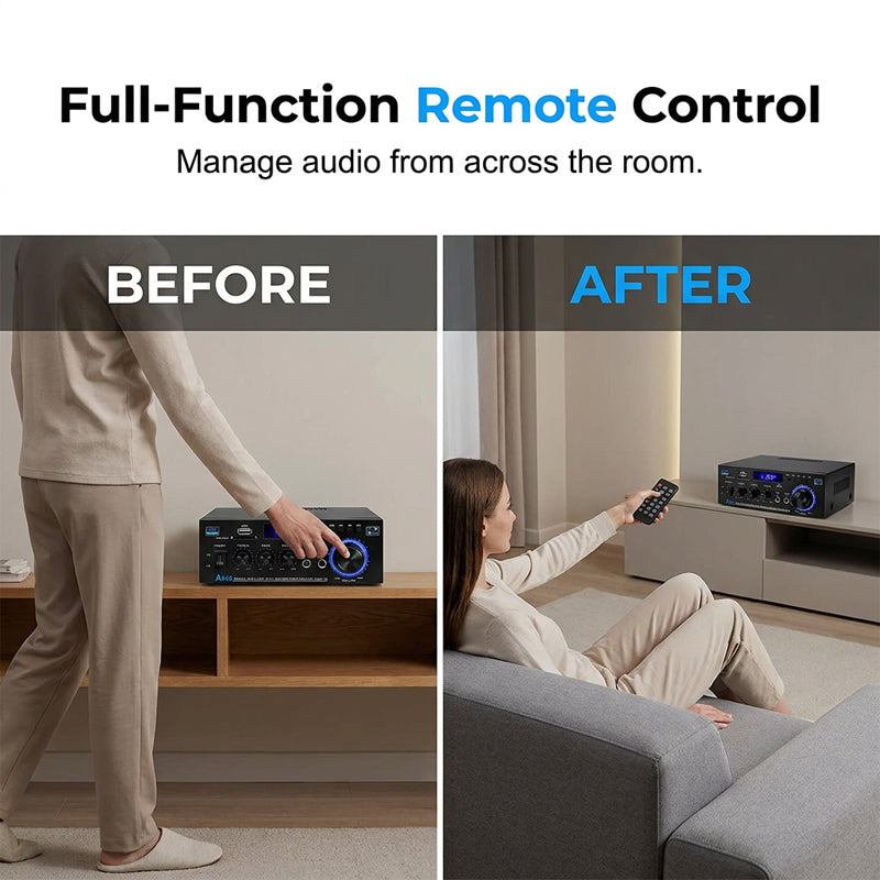 🔊 Digitale stereoversterker met Bluetooth en USB – 2-kanaals, compact en krachtig, ideaal voor thuisbioscoop, muziek en karaoke 🎵