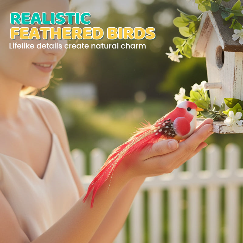 12 stuks kunstvogels met veren en clips