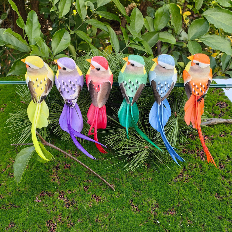 12 stuks kunstvogels met veren en clips