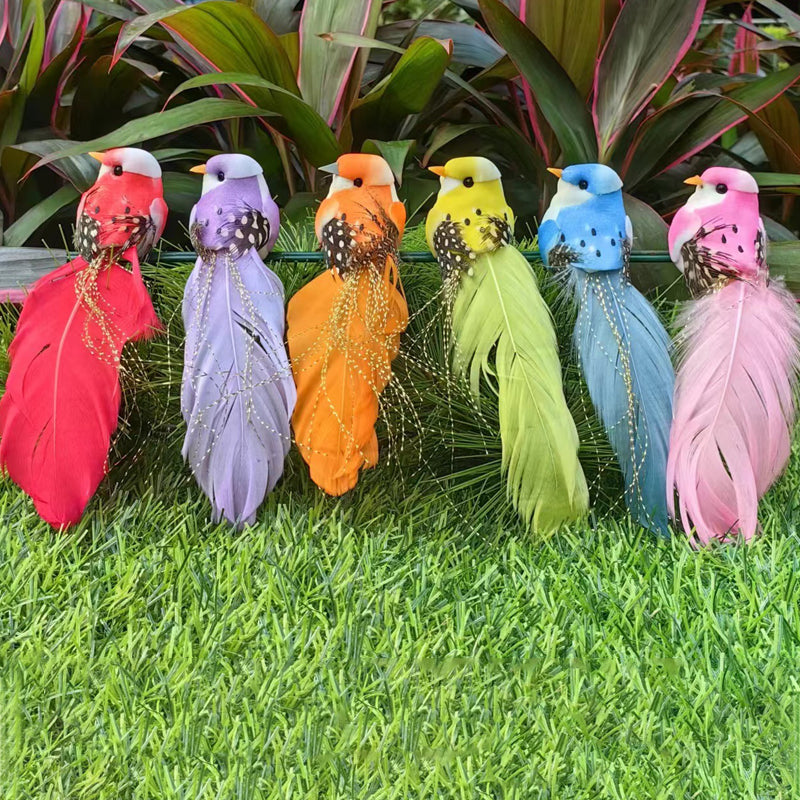 12 stuks kunstvogels met veren en clips