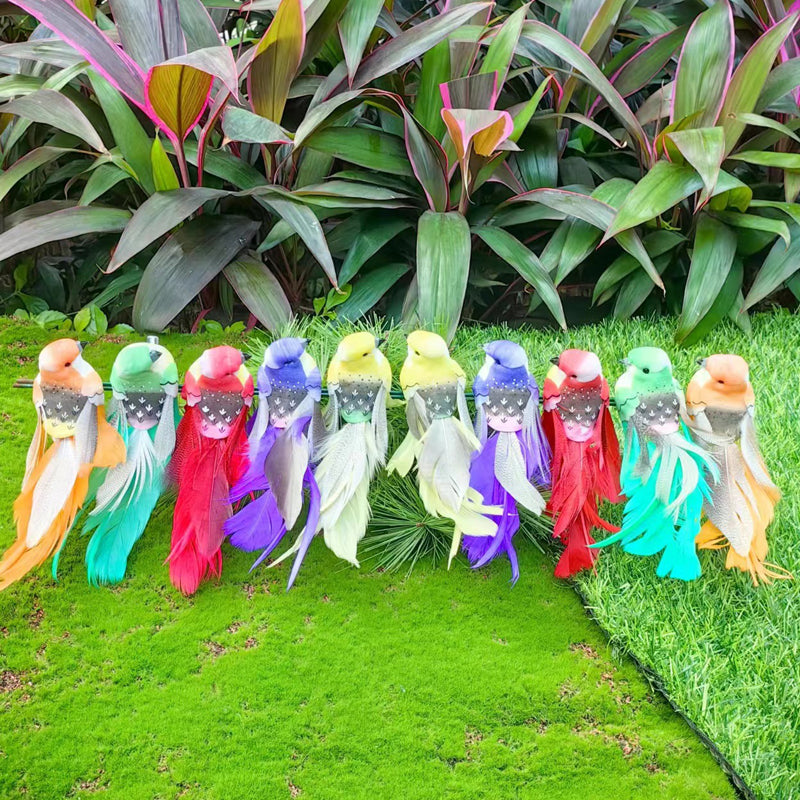 12 stuks kunstvogels met veren en clips