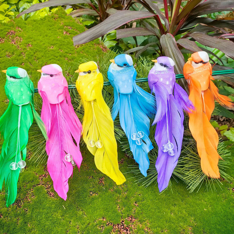 12 stuks kunstvogels met veren en clips