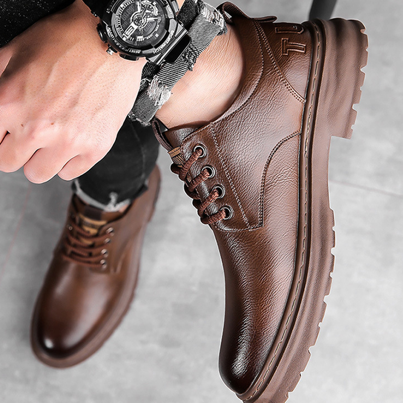 Retro leren veterschoenen voor heren