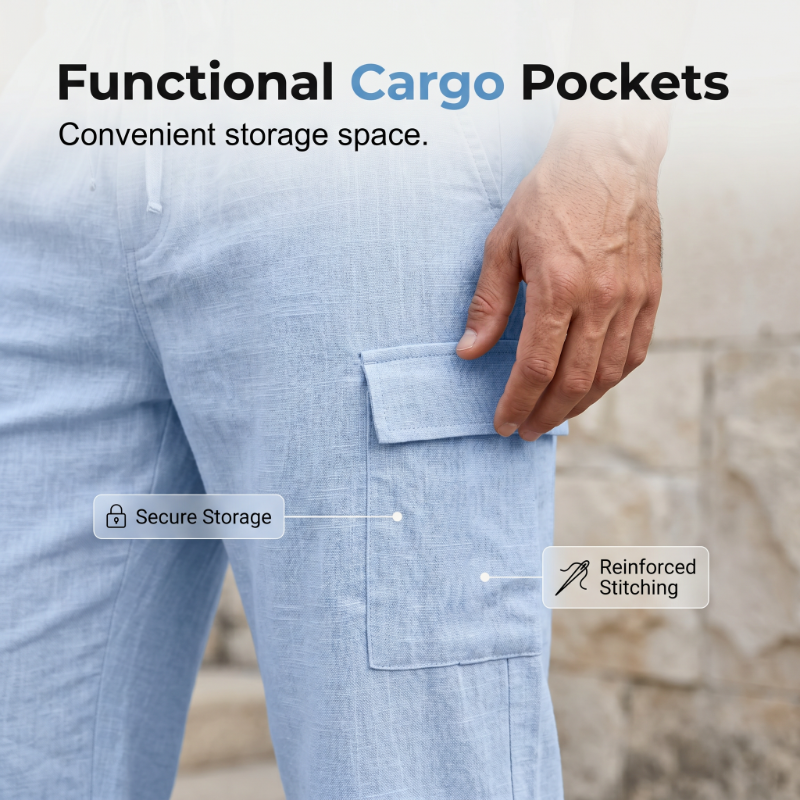 👕☀️Zomerse linnen set voor heren – Losvallend overhemd & cargoshorts, tweedelige outfit