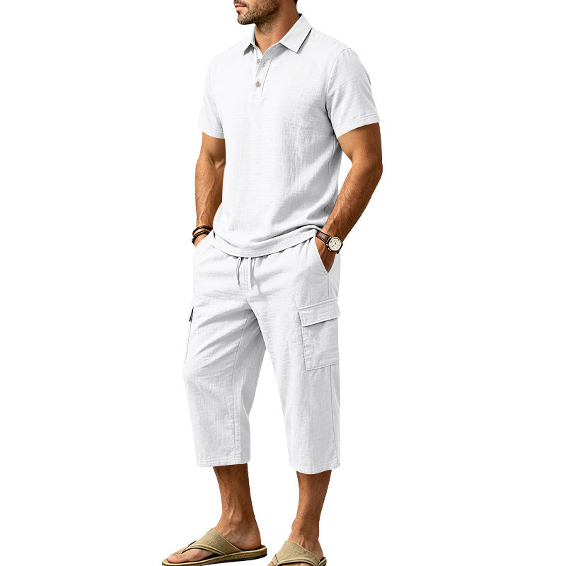 👕☀️Zomerse linnen set voor heren – Losvallend overhemd & cargoshorts, tweedelige outfit