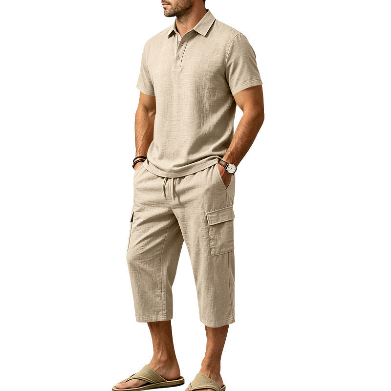 👕☀️Zomerse linnen set voor heren – Losvallend overhemd & cargoshorts, tweedelige outfit