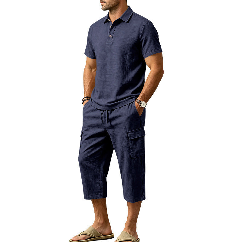 👕☀️Zomerse linnen set voor heren – Losvallend overhemd & cargoshorts, tweedelige outfit