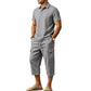 👕☀️Zomerse linnen set voor heren – Losvallend overhemd & cargoshorts, tweedelige outfit