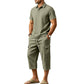 👕☀️Zomerse linnen set voor heren – Losvallend overhemd & cargoshorts, tweedelige outfit