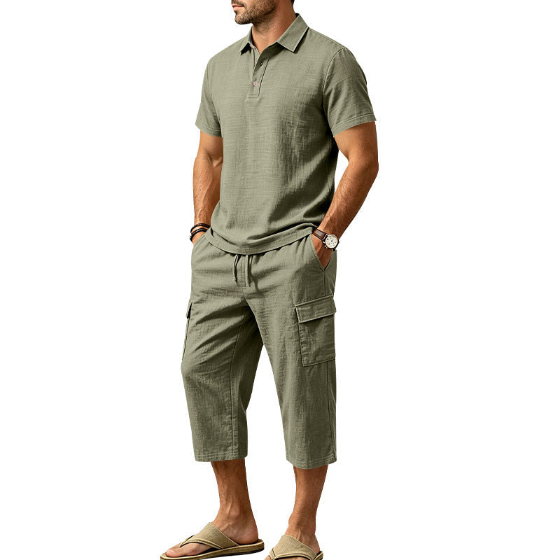 👕☀️Zomerse linnen set voor heren – Losvallend overhemd & cargoshorts, tweedelige outfit