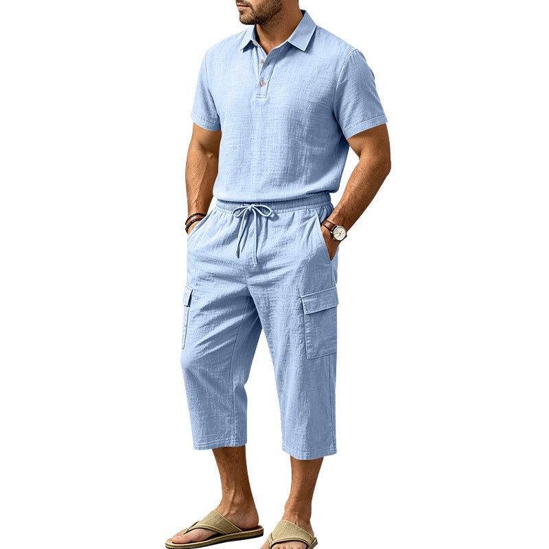 👕☀️Zomerse linnen set voor heren – Losvallend overhemd & cargoshorts, tweedelige outfit