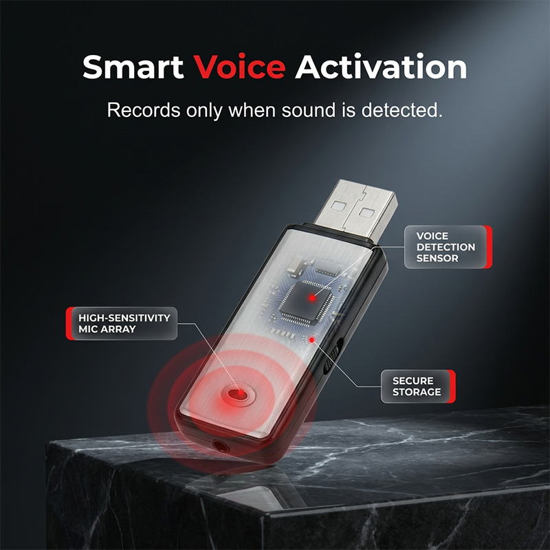🎙️🔒 Draagbare USB spraakrecorder | Ruisonderdrukking & stemactivering | 13,7 g aluminium | 4-64 GB | WAV, 5 m bereik | 50% KORTING!