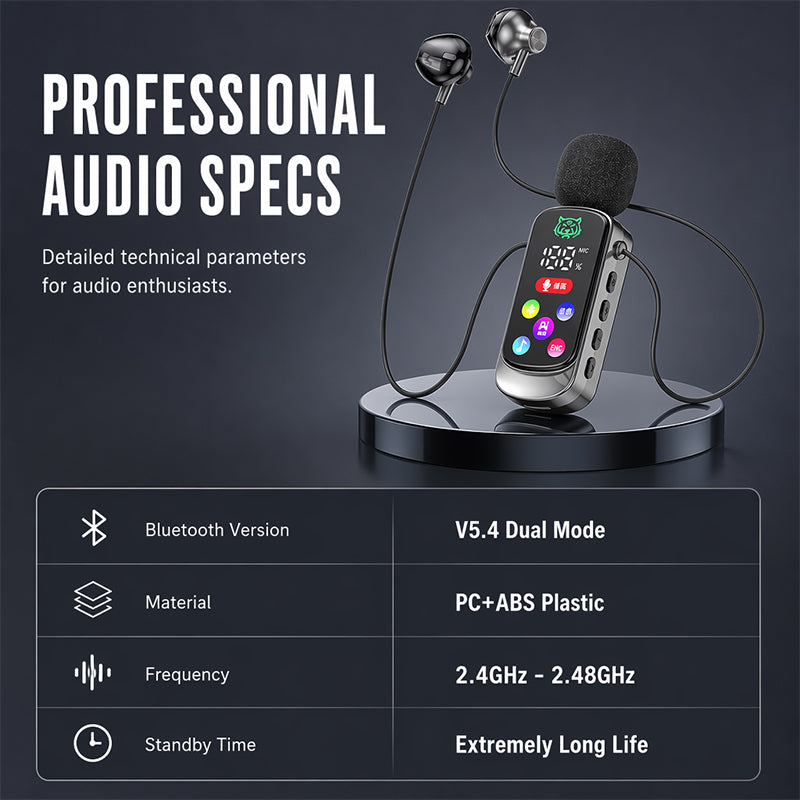 Bluetooth Karaoke Headset met Veilige Kraagveerclip