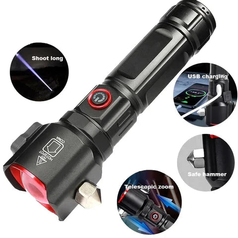 Witte Laser LED Zaklamp (Superhel, Groot Bereik – Veiligheidshamer)