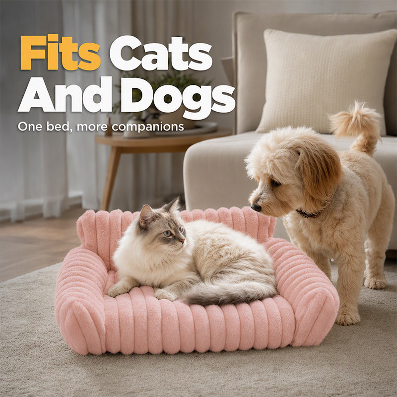 🐾✨50% KORTING! 🐱🐶 Gezellig Sofa Huisdierbedde – Ultrazacht, Verhoogde Bolsterranden & Super-Zachte Geribbelde Pluche. Meer dan 11.382 Blije Huisdieren Slapen in Stijl!✨