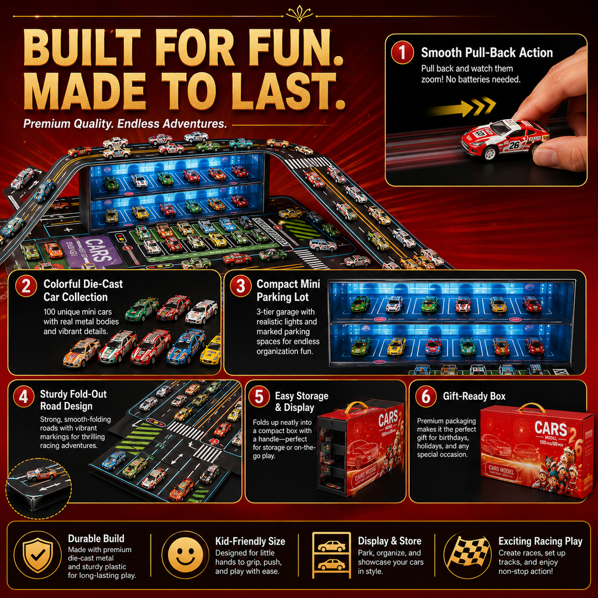 Opvouwbare speelgoedauto-garageset