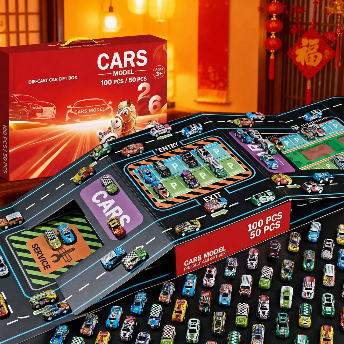 Opvouwbare speelgoedauto-garageset