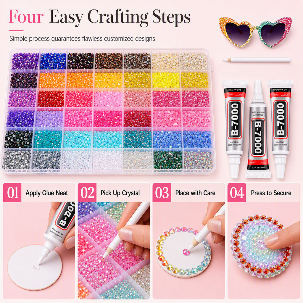 🔥✨ 50% KORTING! Van frustratie naar fonkelende creaties – deze strass kit met waxpen, lijm en 24/42/60 vakjes houdt je steentjes op hun plek. Perfect voor nagels, kleding & meer!