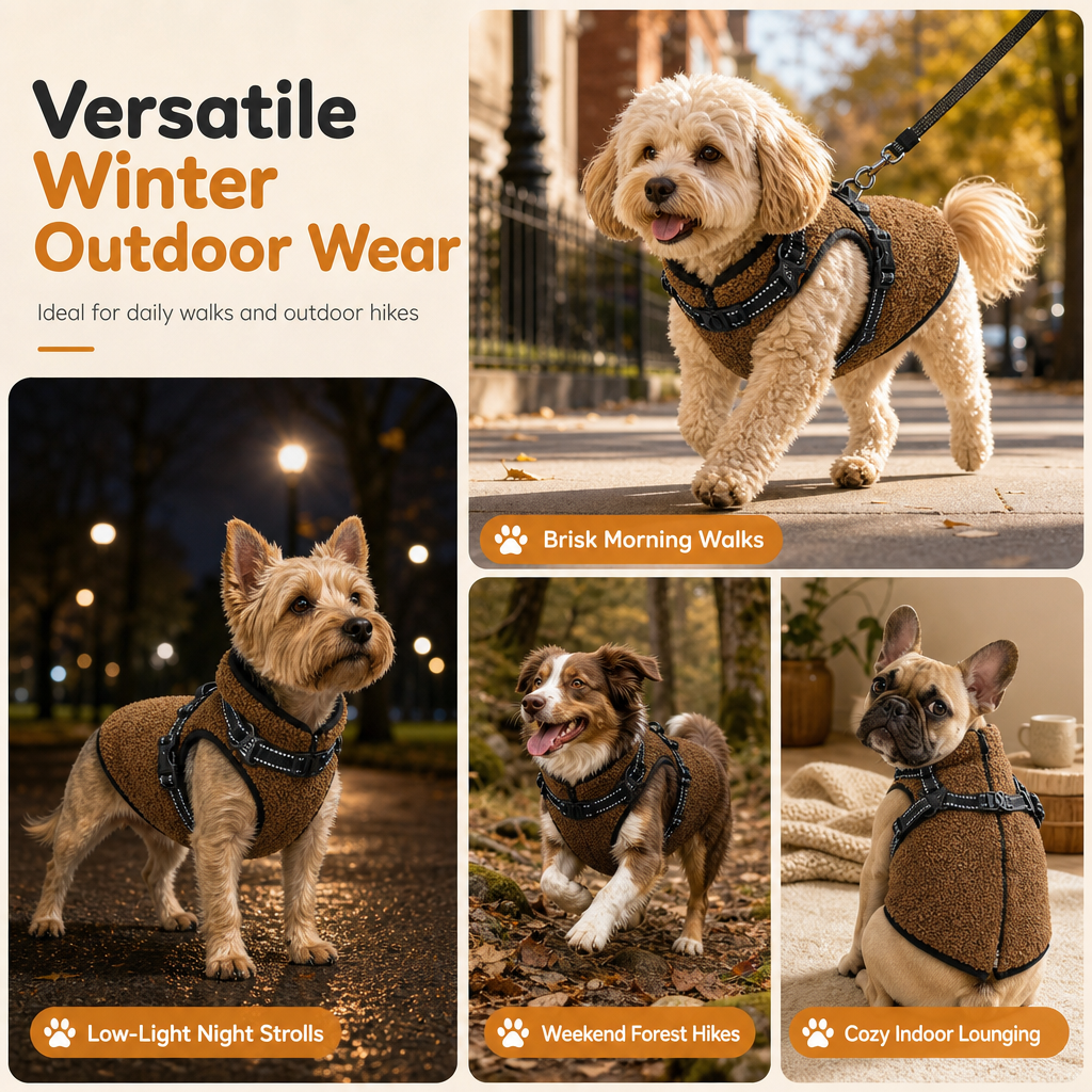 ⏳Tijdelijk 50% korting⏰Warme winterjas voor kleine en middelgrote honden met reflecterende strepen en harnas🐶❄️