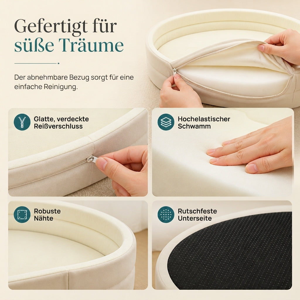 ✨NU 50% KORTING! ✨Afneembaar ovaal huisdierbed van polarfleece en Oxford-stof met vochtwerende, antislip bodem en sponsvulling voor honden en katten