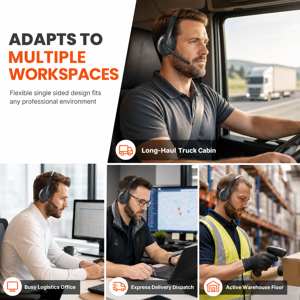 Draadloze Bluetooth-headset voor callcenters met ENC-ruisonderdrukking en automatische koppeling voor klantenservice en vrachtwagenchauffeurs