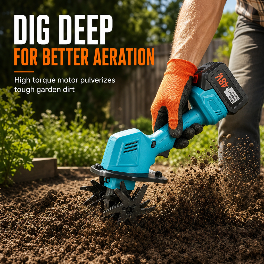 ⏳Tijdelijke Aanbieding⏰ Draadloze Handbediende Mini Tuinfrees & Grondwoeler - 21V Lithium Accu Tuinfrees voor Tuin en Gazon