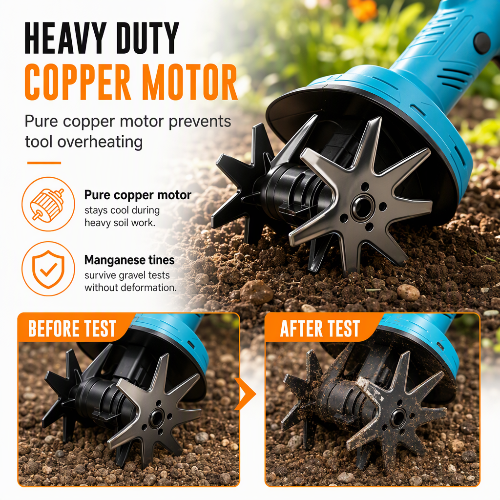 ⏳Tijdelijke Aanbieding⏰ Draadloze Handbediende Mini Tuinfrees & Grondwoeler - 21V Lithium Accu Tuinfrees voor Tuin en Gazon
