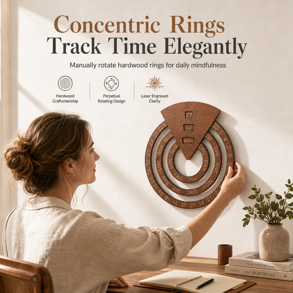 ⏳ Tijdelijk 50% korting ⏰ Ronde, draaibare houten eeuwigdurende kalender 🪵📅