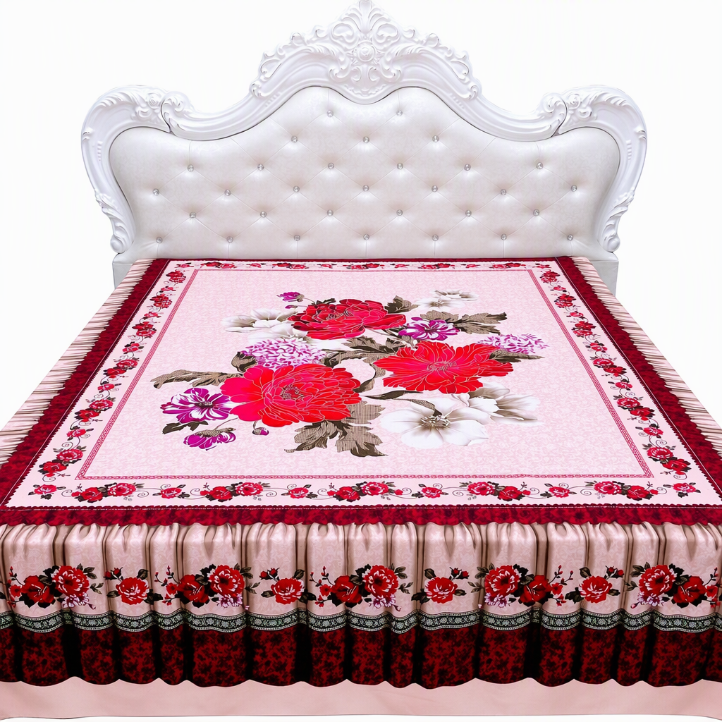 Verdikt tweepersoons laken voor alle seizoenen met traditionele Chinese bloemenprint – 2,3 × 2,3 m