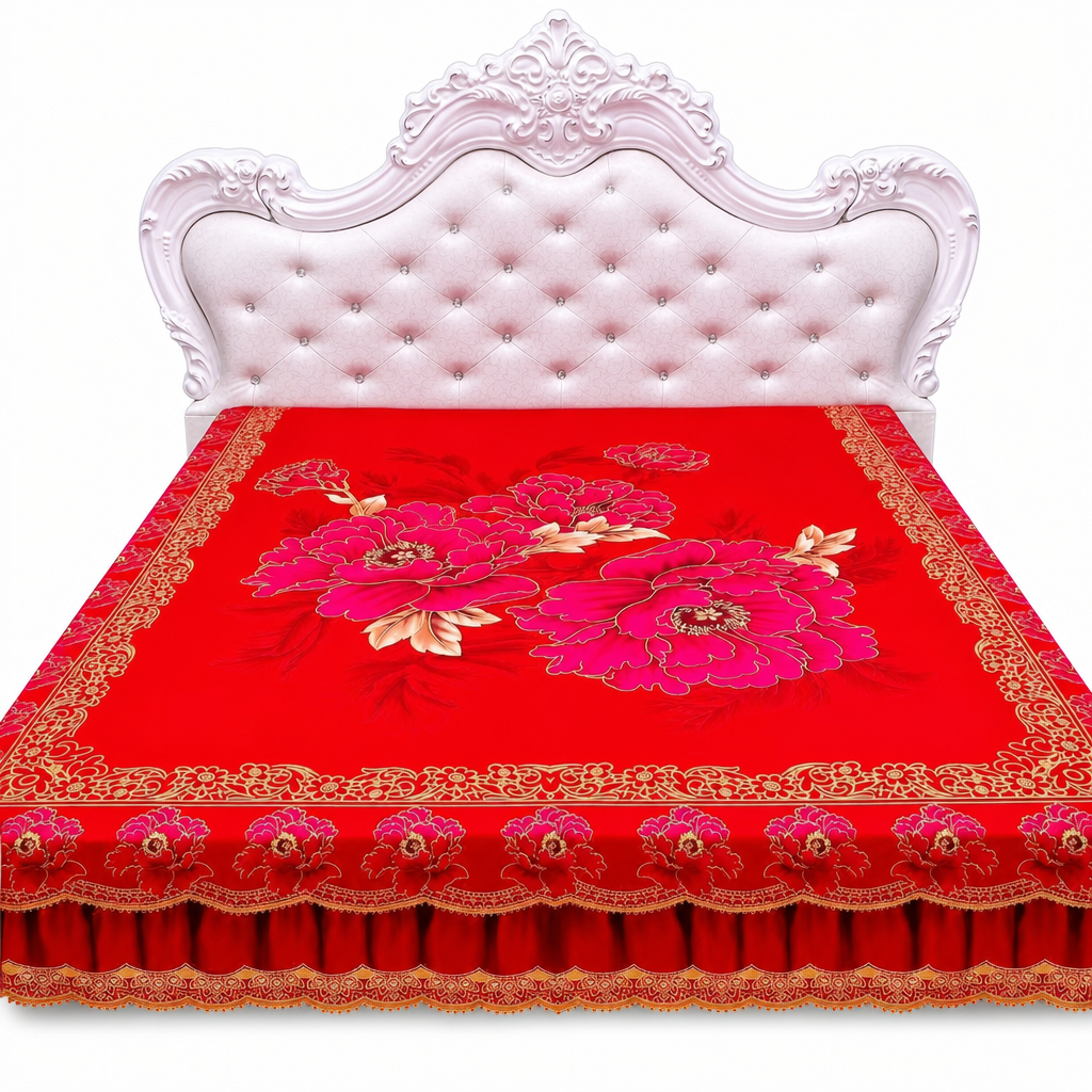 Verdikt tweepersoons laken voor alle seizoenen met traditionele Chinese bloemenprint – 2,3 × 2,3 m