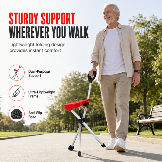 🚶‍♂️🦯 Opvouwbare wandelstok met zitje – 50% KORTING! Aluminium frame, stabiele driepoot en antislipvoet – overal wandelen en uitrusten. 🪑
