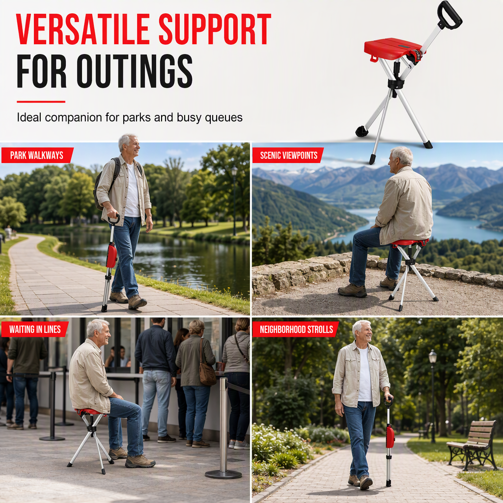 🚶‍♂️🦯 Opvouwbare wandelstok met zitje – 50% KORTING! Aluminium frame, stabiele driepoot en antislipvoet – overal wandelen en uitrusten. 🪑