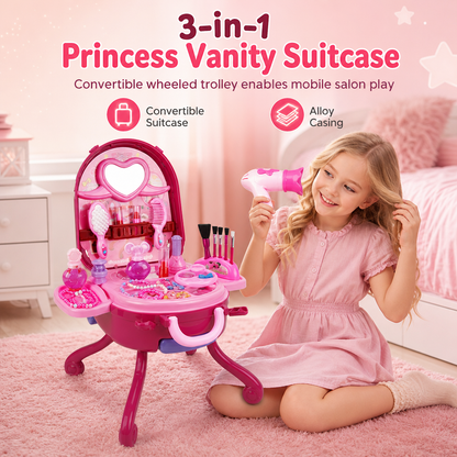 📢📢 50% KORTING🎀 Make-up- en kaptafelkoffer voor kinderen – draagbare verkleedspeelset voor meisjes