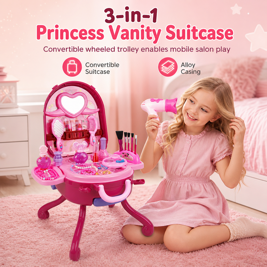 📢📢 50% KORTING🎀 Make-up- en kaptafelkoffer voor kinderen – draagbare verkleedspeelset voor meisjes