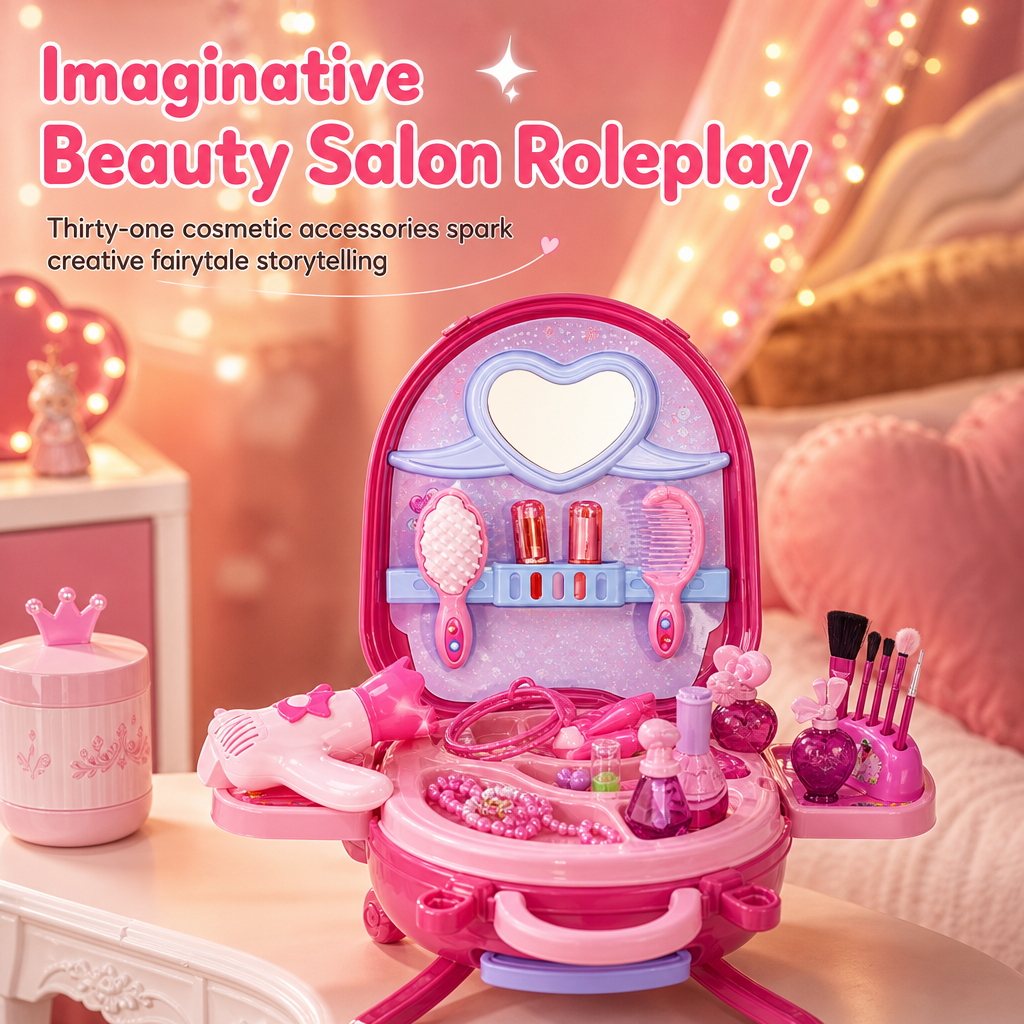 📢📢 50% KORTING🎀 Make-up- en kaptafelkoffer voor kinderen – draagbare verkleedspeelset voor meisjes
