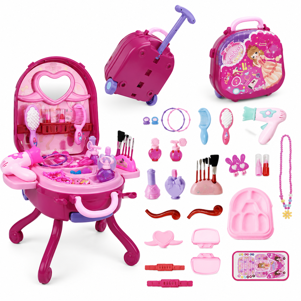 📢📢 50% KORTING🎀 Make-up- en kaptafelkoffer voor kinderen – draagbare verkleedspeelset voor meisjes