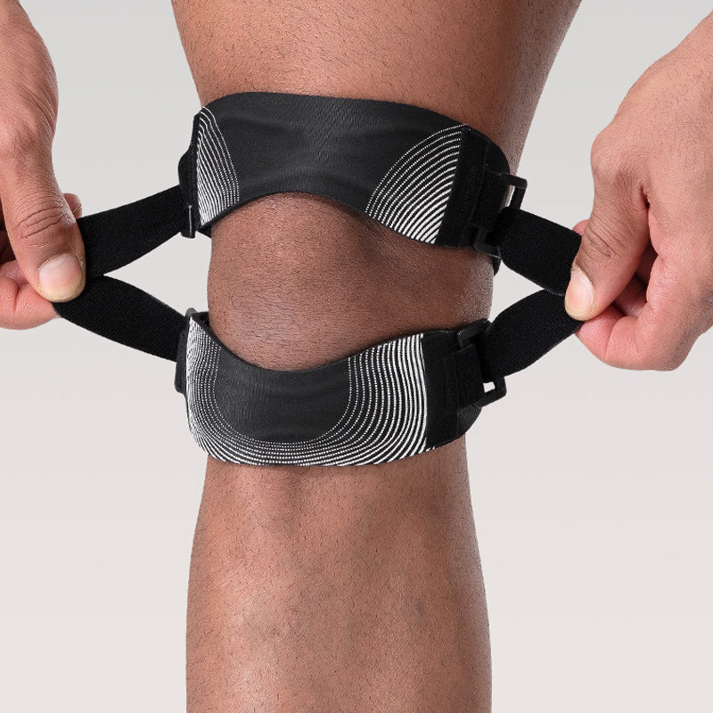 ⏳ Tijdelijke aanbieding⏳ Verstelbare patella knieband met dubbele banden en siliconen pads Open ontwerp met instelbare sluitingen In zwart grijs roze of blauw 1 stuk