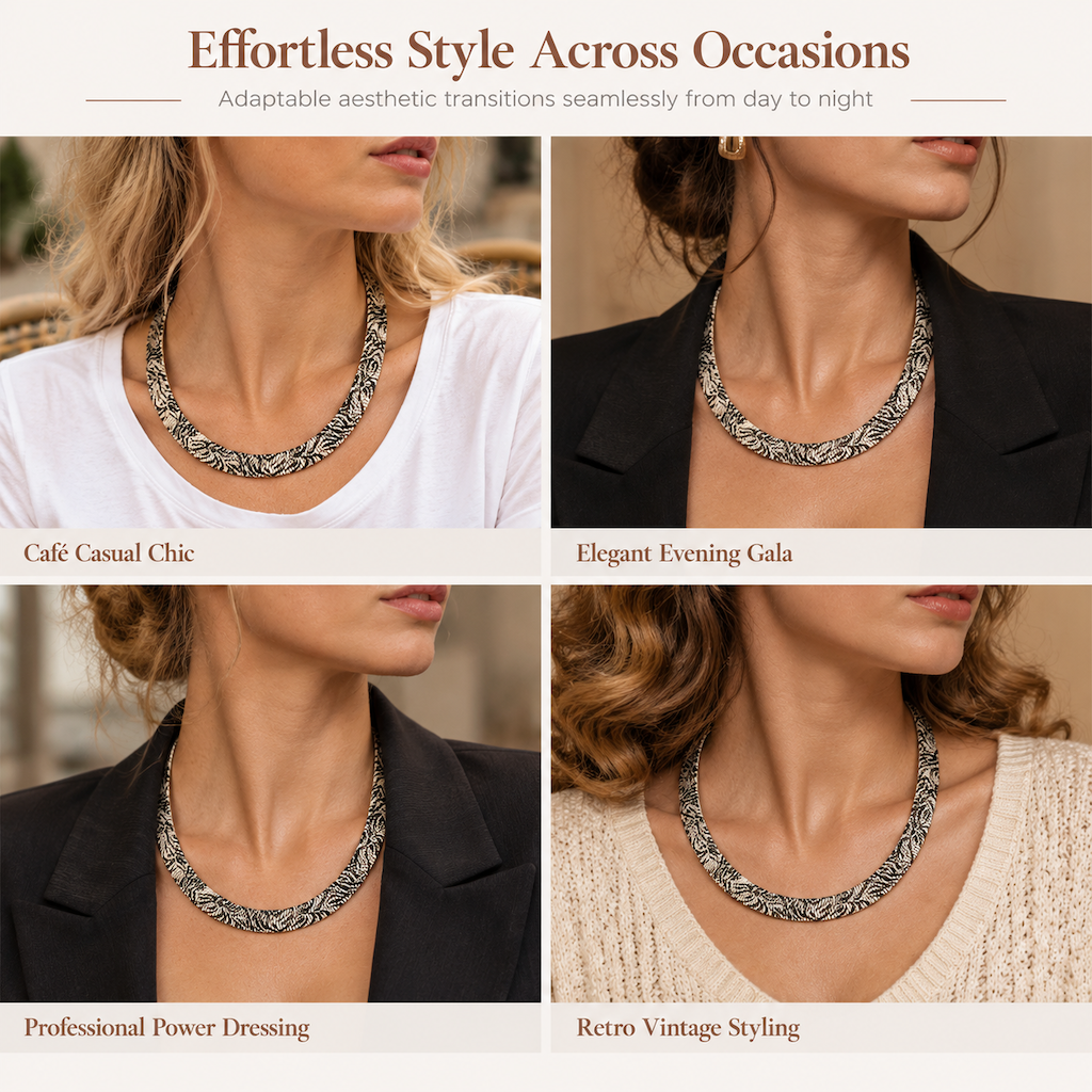 🐍✨Vintage statementketting met slangenpatroon en geometrische schakels