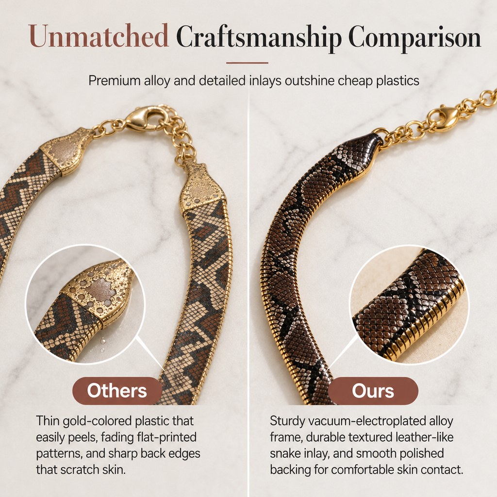 🐍✨Vintage statementketting met slangenpatroon en geometrische schakels