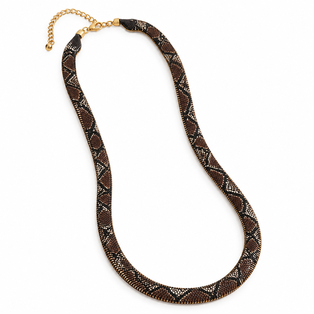 🐍✨Vintage statementketting met slangenpatroon en geometrische schakels
