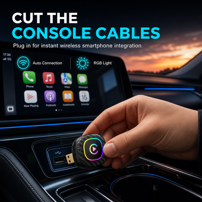 2-in-1 draadloze CarPlay- en Android Auto-adapter met kleurrijke ledverlichting
