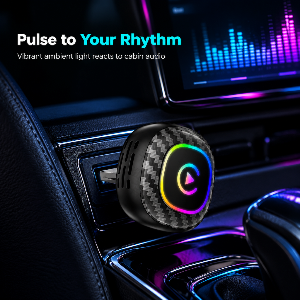 2-in-1 draadloze CarPlay- en Android Auto-adapter met kleurrijke ledverlichting