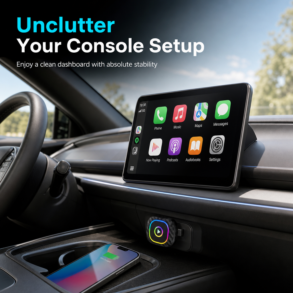 2-in-1 draadloze CarPlay- en Android Auto-adapter met kleurrijke ledverlichting