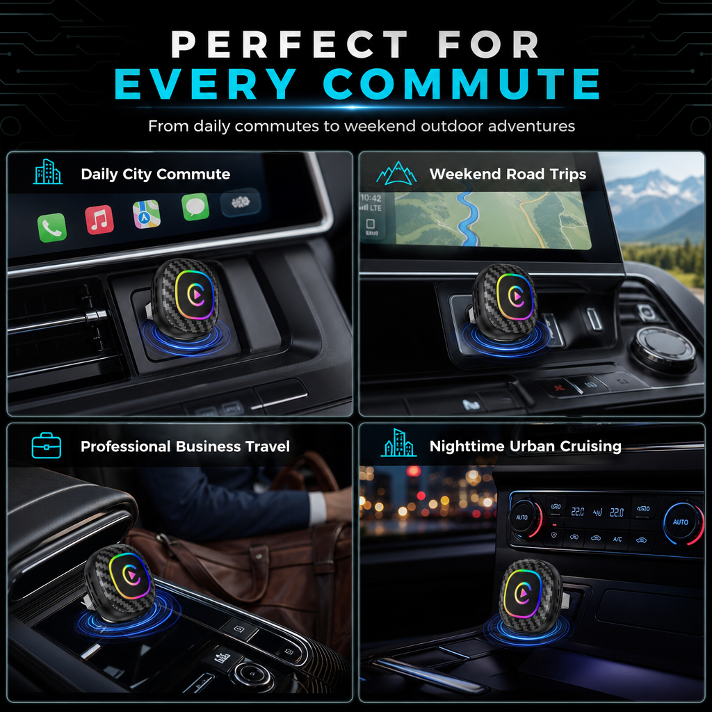2-in-1 draadloze CarPlay- en Android Auto-adapter met kleurrijke ledverlichting