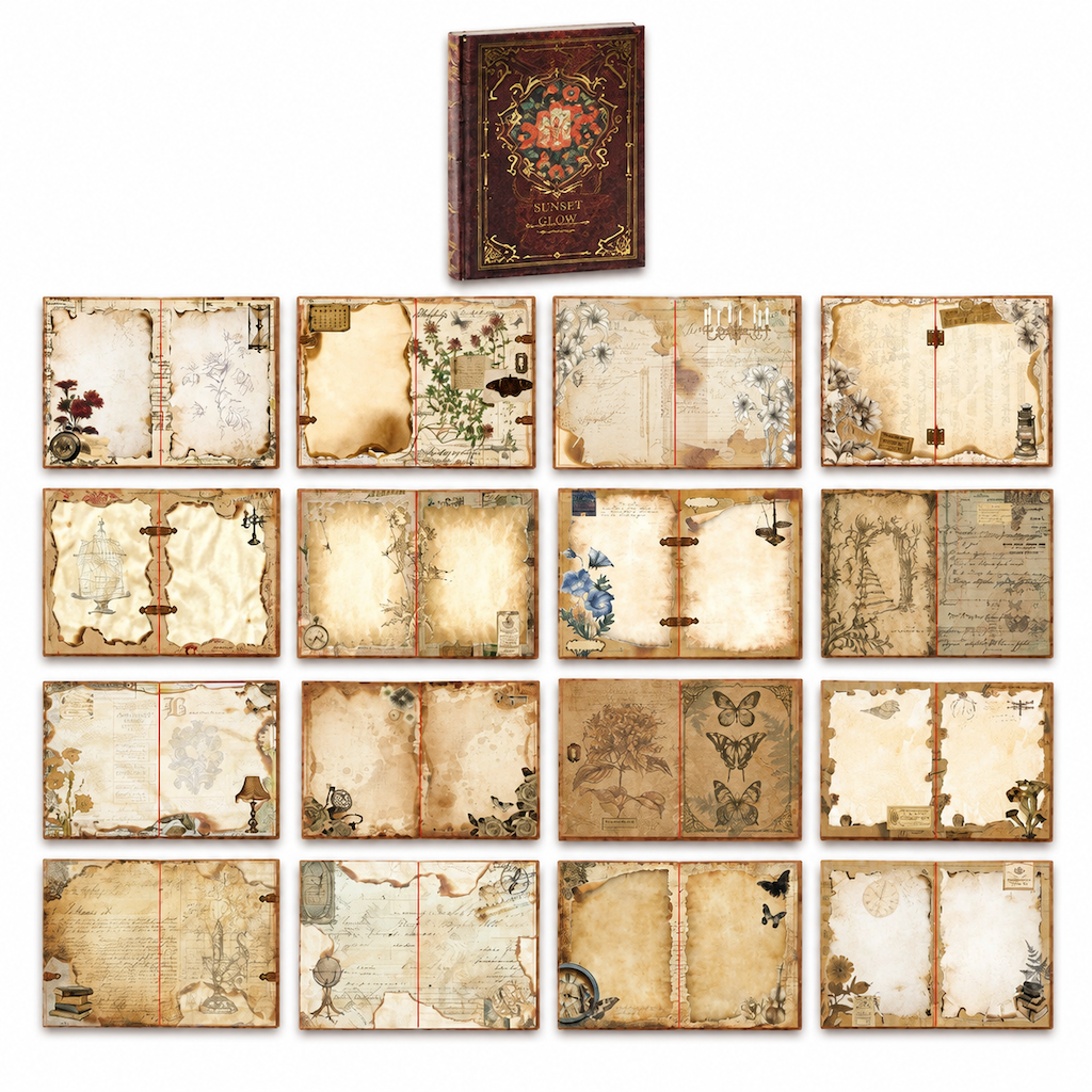 📢📢50% KORTING !! ⏰Vintage notitieboek in Europese stijl met harde kaft, opengewerkt omslag, goudfolieaccenten en geïllustreerde kleurenpagina’s