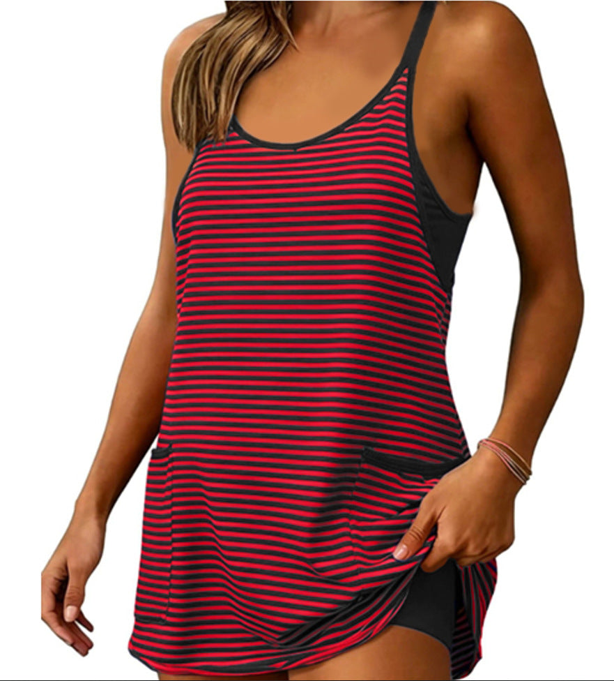 Gestreepte tankini-jurk voor dames met zakken